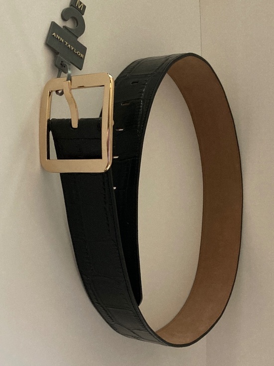 Ann Taylor Black Croc-Embossed Leather Belt/Gold Tone Buckle/137928/Size M/NWT! main image 4
